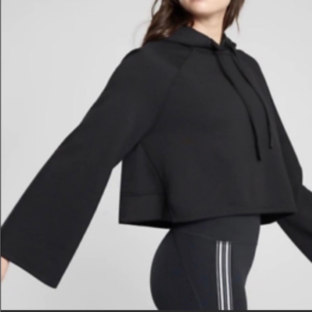 ATHLETA Steady State Crop Bell Sleeve Hooded Sweatshirt Black size medium